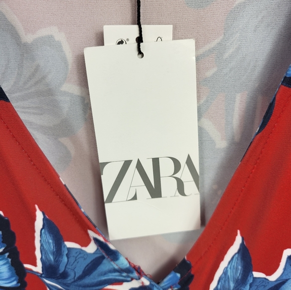 Zara Women's Floral Print Button Front Tie Waist Long Sleeve Midi Dress Large - Picture 6 of 12